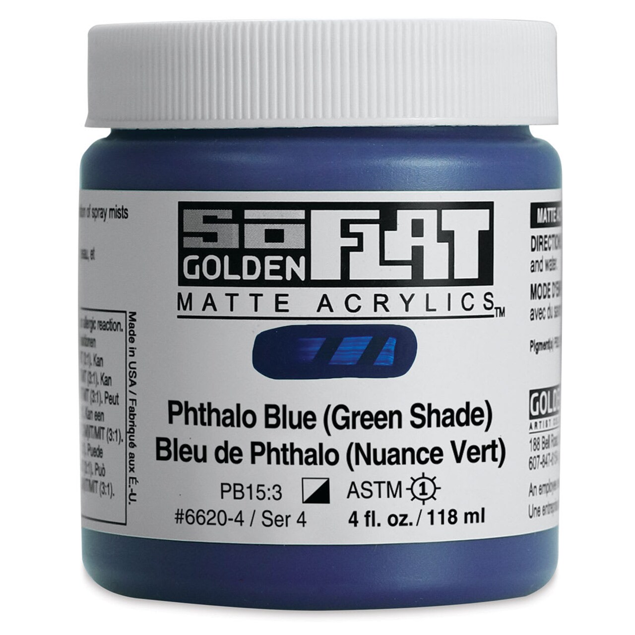 Golden SoFlat Matte Acrylic Paint - Phthalo Blue (Green Shade), 118 ml, Jar